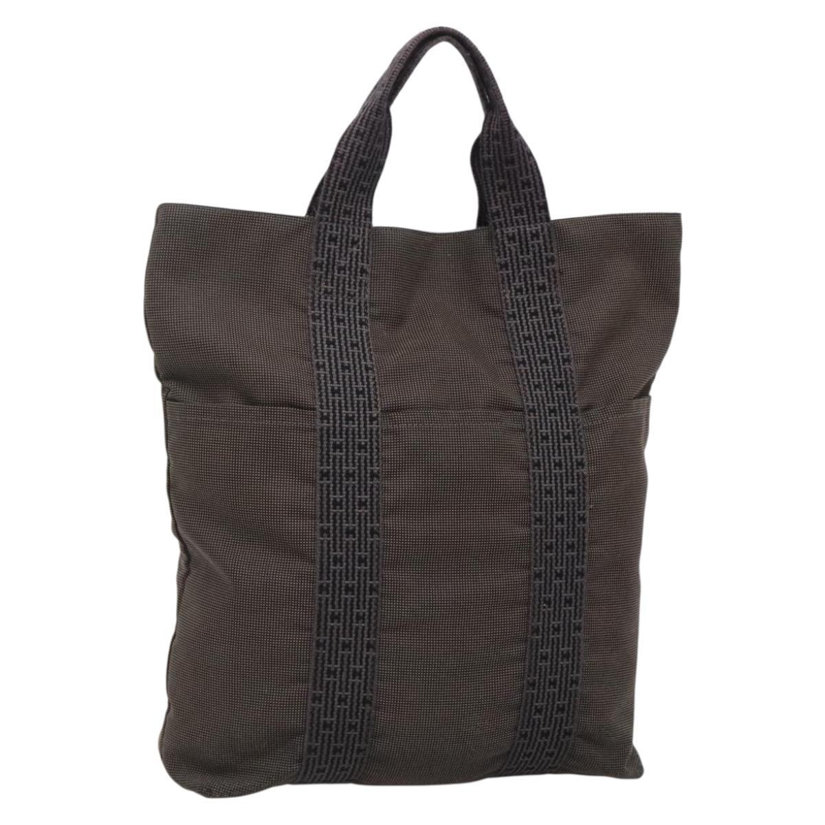 Hermes Her Line Hand Bag Canvas Gray Silver Auth 138345